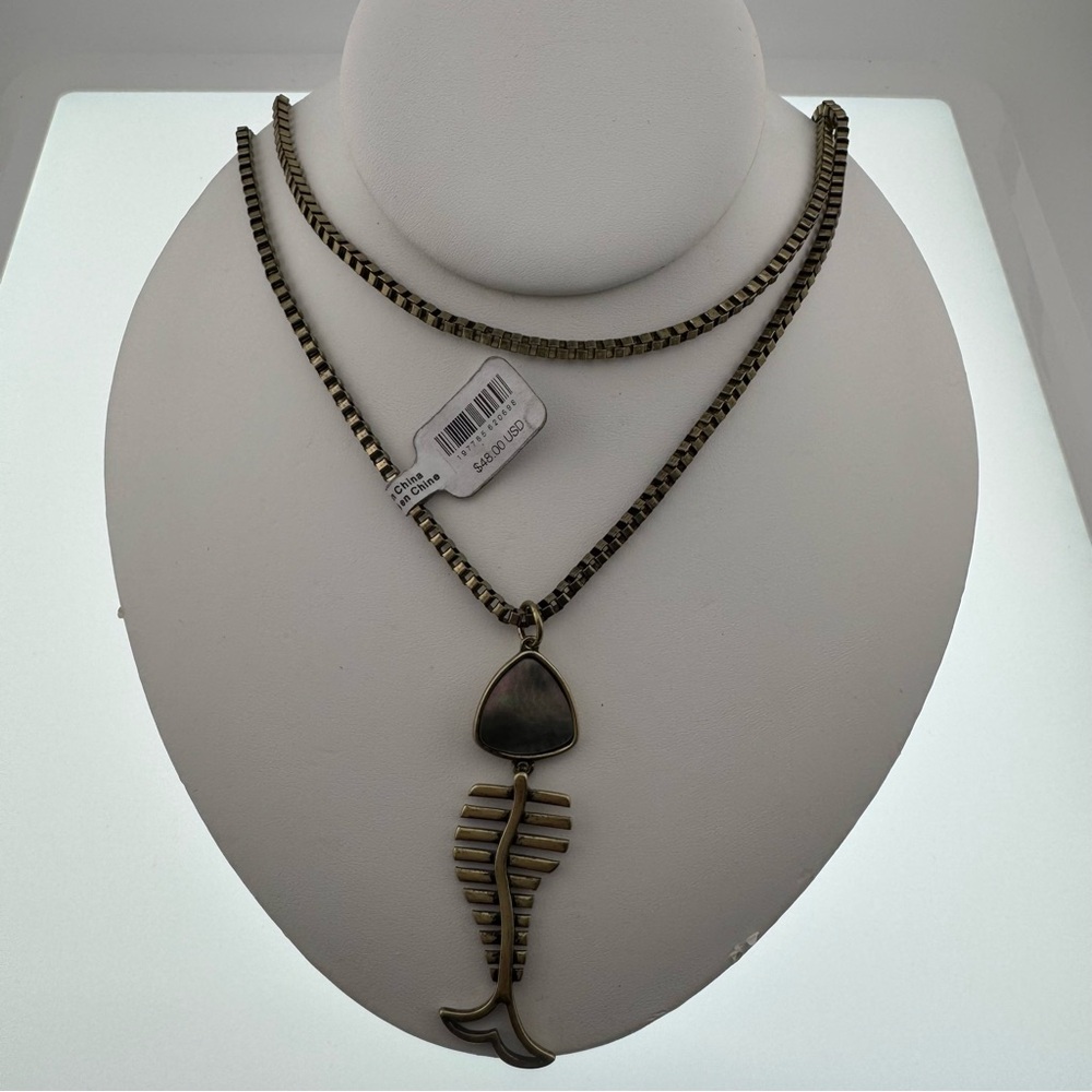 FP Movement by Free People Bronze Fishbone Necklace Longer 20 inch
